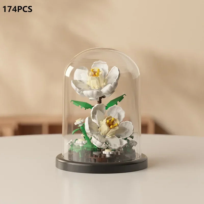 MOC Eternal Bouquet Rose Building Blocks Flower Building 3D Set DIY Eternal Bouquet Display Box Brick Toy for Home Office Decor