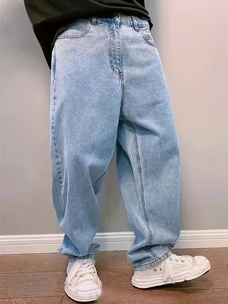 Men's Light-Blue Baggy Wide-Leg Jeans