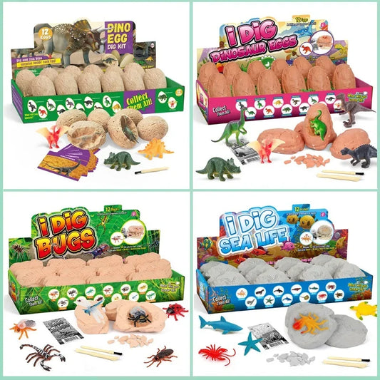 12PCS Archeological Dinosaur Egg Dig Kit Fossil Excavation Toy Teens Adults Scientific DIY Mining Multiplayer Party Favors Gifts