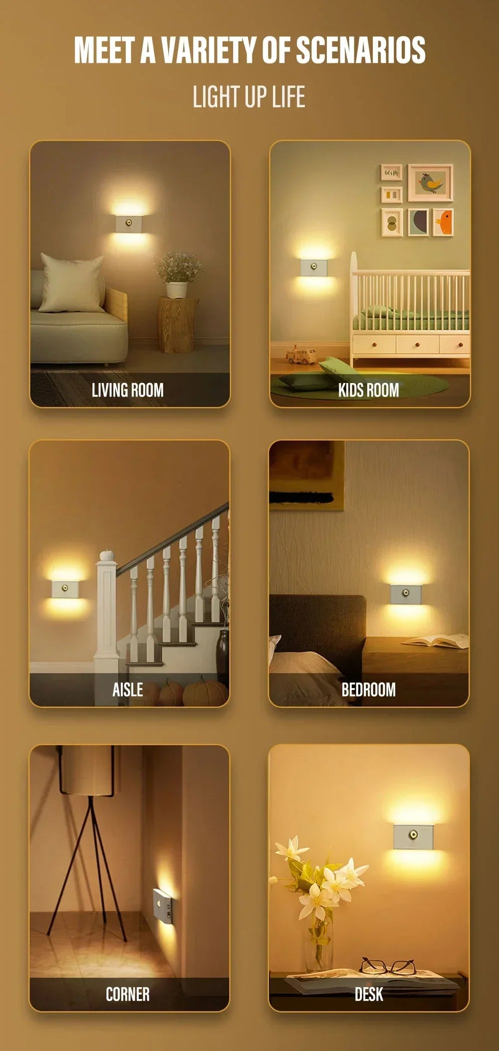 Mini LED Intelligent Sensor Night Light Wireless USB Rechargeable Motion Sensor Wall Light for Bedroom Corridor Cabinet Lighting
