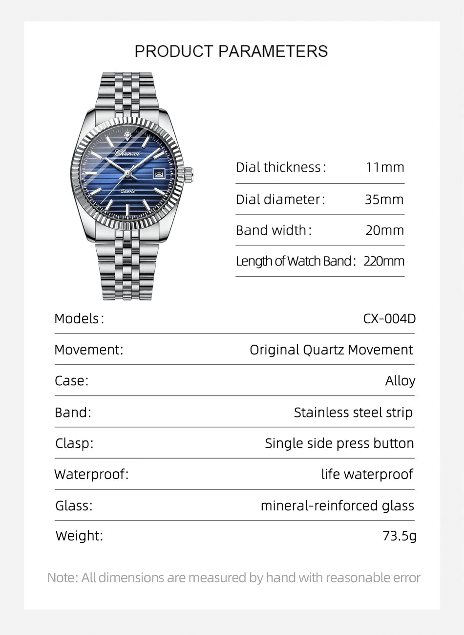 CHENXI 004D Men Quartz Watches Luxury Stainless Steel Waterproof Luminous Date Casual Wristwatch for Male