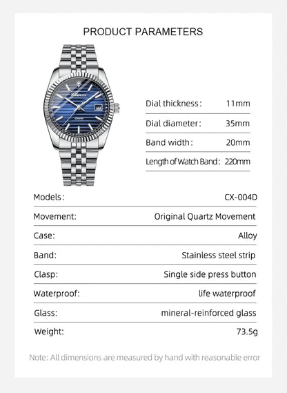 CHENXI 004D Men Quartz Watches Luxury Stainless Steel Waterproof Luminous Date Casual Wristwatch for Male