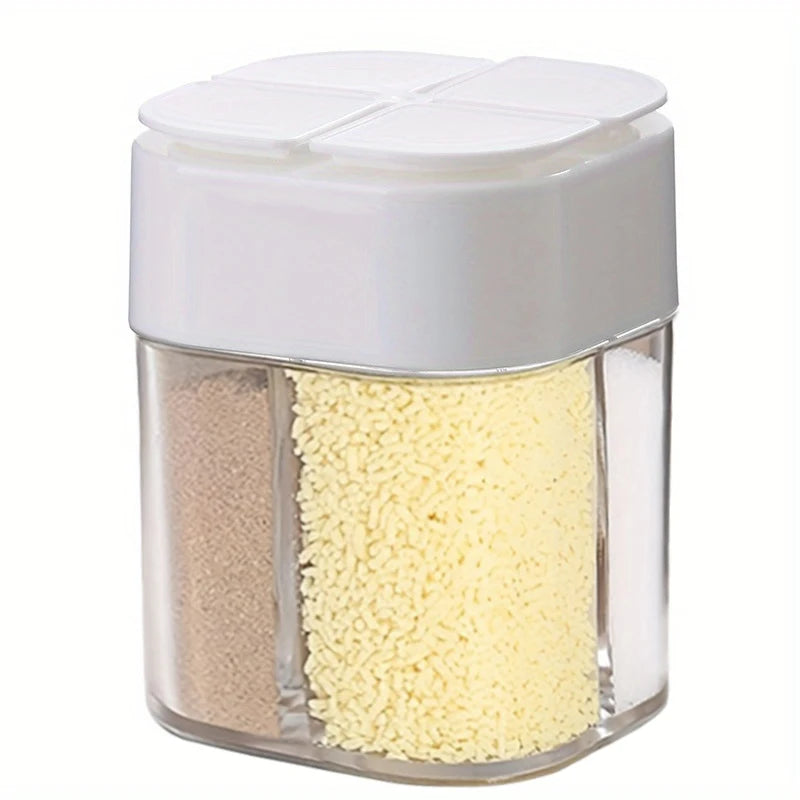 4in1 Camping Seasoning Shaker Multi-Purpose Spice Jar with Lid 4-Compartment For Outdoor BBQ Cooking Salt Pepper Storage Box