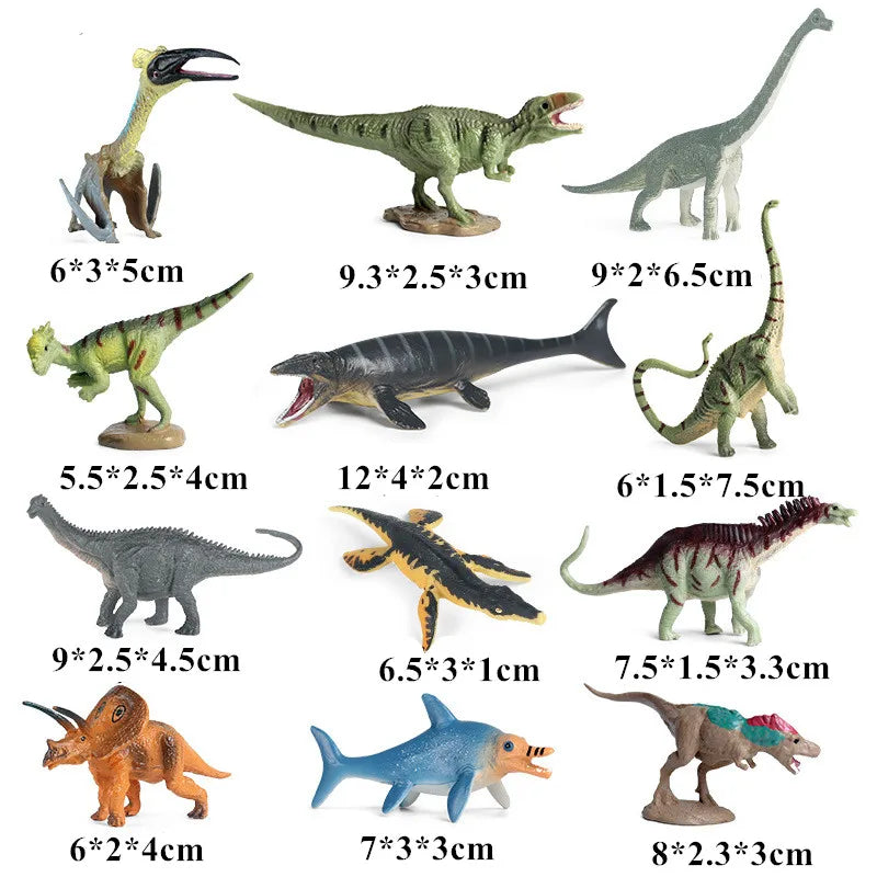 Oenux 12PCS Small Jurassic Dinosaur Set Brinquedo T-Rex Velociraptor Spinosaurus Mosasaur Model Action Figure Collection Kid Toy