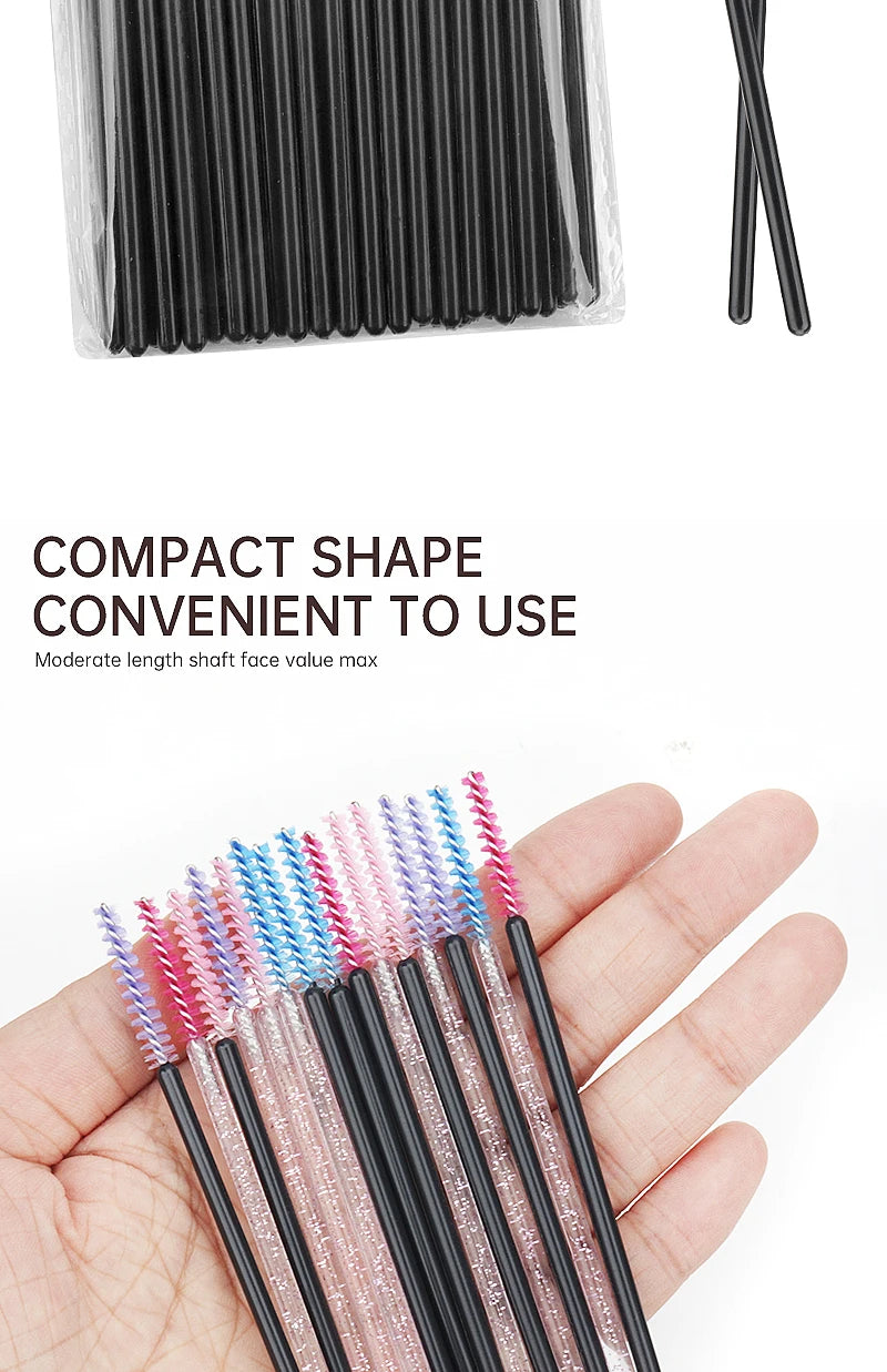 50 Pcs Eyelash Brushes Disposable Crystal Eyebrow Brush Mascara Wand Eye Lash Cosmetic  Lashes Extension Makeup Tools