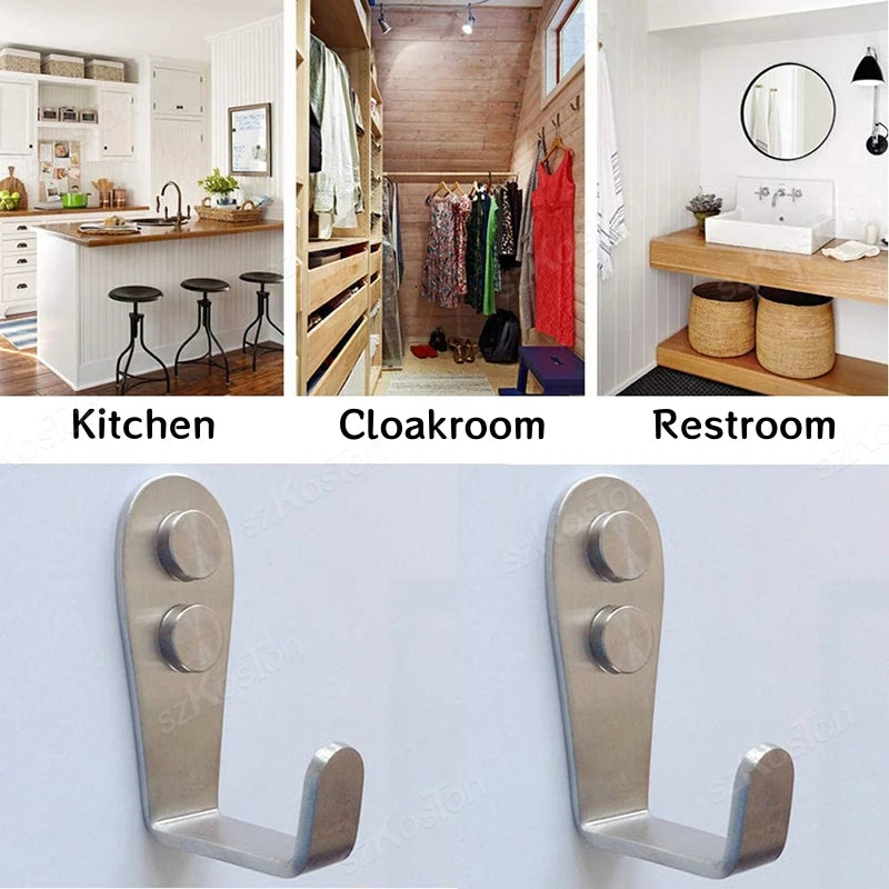 20/10 PCS Double Hole Hook Heavy Duty Stainless Steel Wall Hook Waterproof Hook Bathroom Hanging Towel Key Coat Bag
