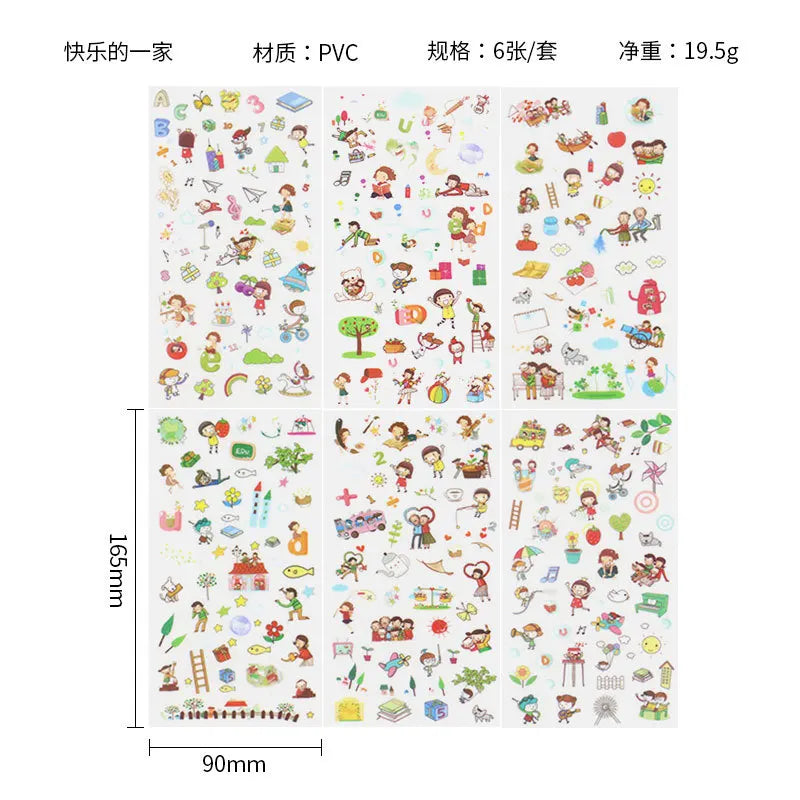 6Pieces/Set Transparent Pvc Waterproof Cartoon Sticker DIY Hand Account Decorative Stickers Kawaii Phone Cup Stickers