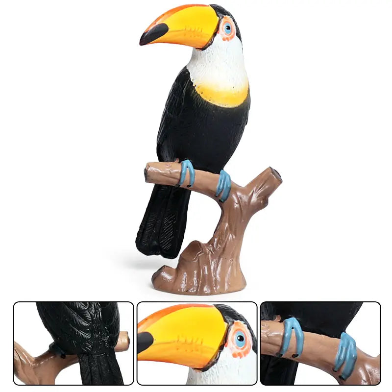Oenux Garden Bird Figurines Snowy Owl Toucan Bucerotidae Animals Model PVC Action Figures Collection Toys For Kids Birthday Gift