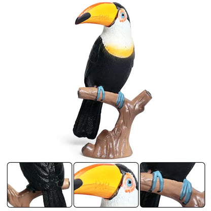 Oenux Garden Bird Figurines Snowy Owl Toucan Bucerotidae Animals Model PVC Action Figures Collection Toys For Kids Birthday Gift