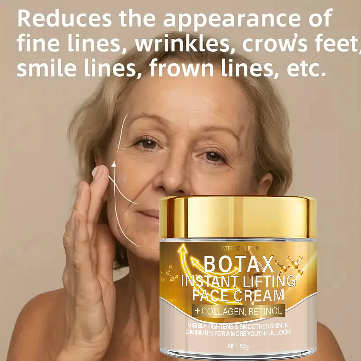 Botax Instant Lifting Face Cream Collagen Retinol Formula Firms Lifts Smooths Moisturizes Brightens 2-Minute Youthful Results 50g