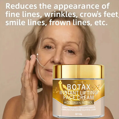 Botax Instant Lifting Face Cream Collagen Retinol Formula Firms Lifts Smooths Moisturizes Brightens 2-Minute Youthful Results 50g