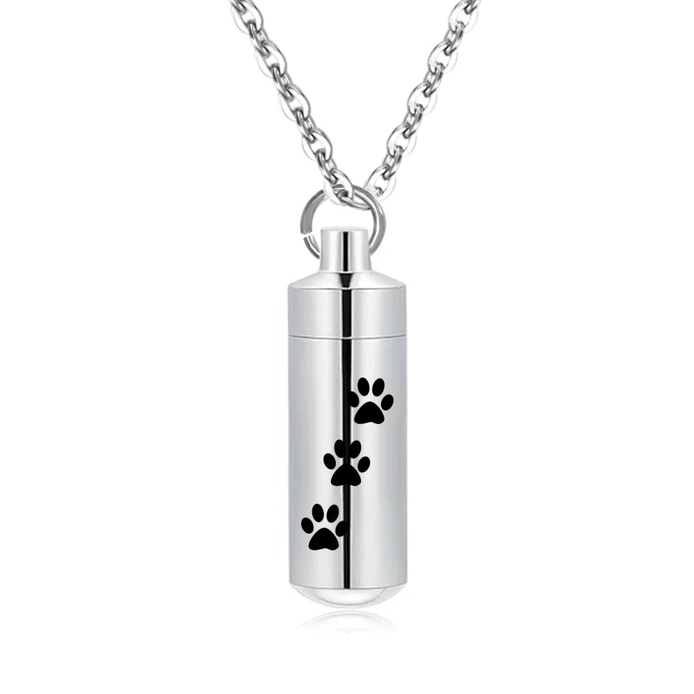 Pet Paws Ashes Jewelry Cremation Urn Memorial Pendant Necklace Aluminum Alloy Cylinder Ashes Jewelry for Ashes Women Men