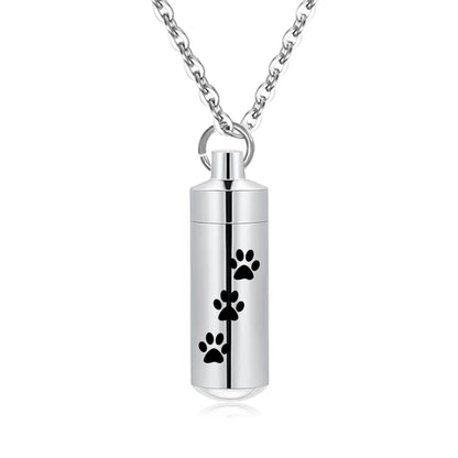Pet Paws Ashes Jewelry Cremation Urn Memorial Pendant Necklace Aluminum Alloy Cylinder Ashes Jewelry for Ashes Women Men