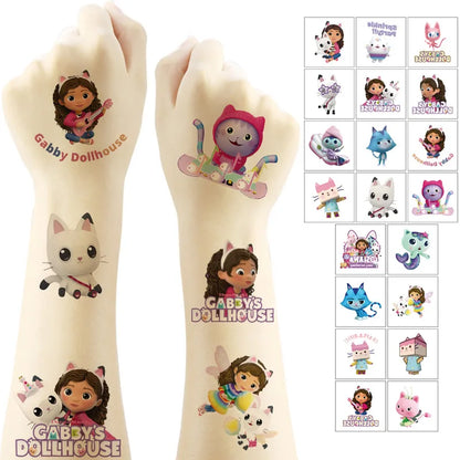Cartoon 20PCS Cute Gabby Dollhouse Cats Tattoo Stickers Kawaii Anime party Waterproof Tattoos Sticker Pack Gift Toy