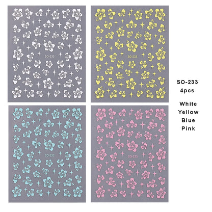 4pcs/set Hibiscus Flowers Nail Sticker Y2K Star Adhesive Nail Art Supplies Decal for Women Nail Supplies DIY Manicure Decoration