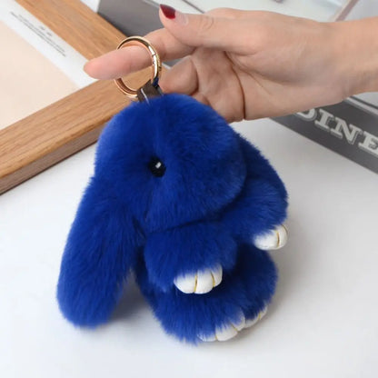 Fluffy Bunny Keychain - Plush Play Dead Rabbit Doll with Bow, Cute Animal Keychain Toy for Kids Girls, Soft Furry Gift