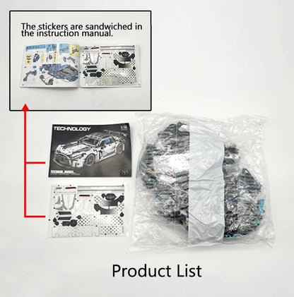 1310 PCS Racing Car Building Blocks Set, 1:14 Scale Sports Vehicle Model Kit for Adults, Toys for Boys Birthday Gifts