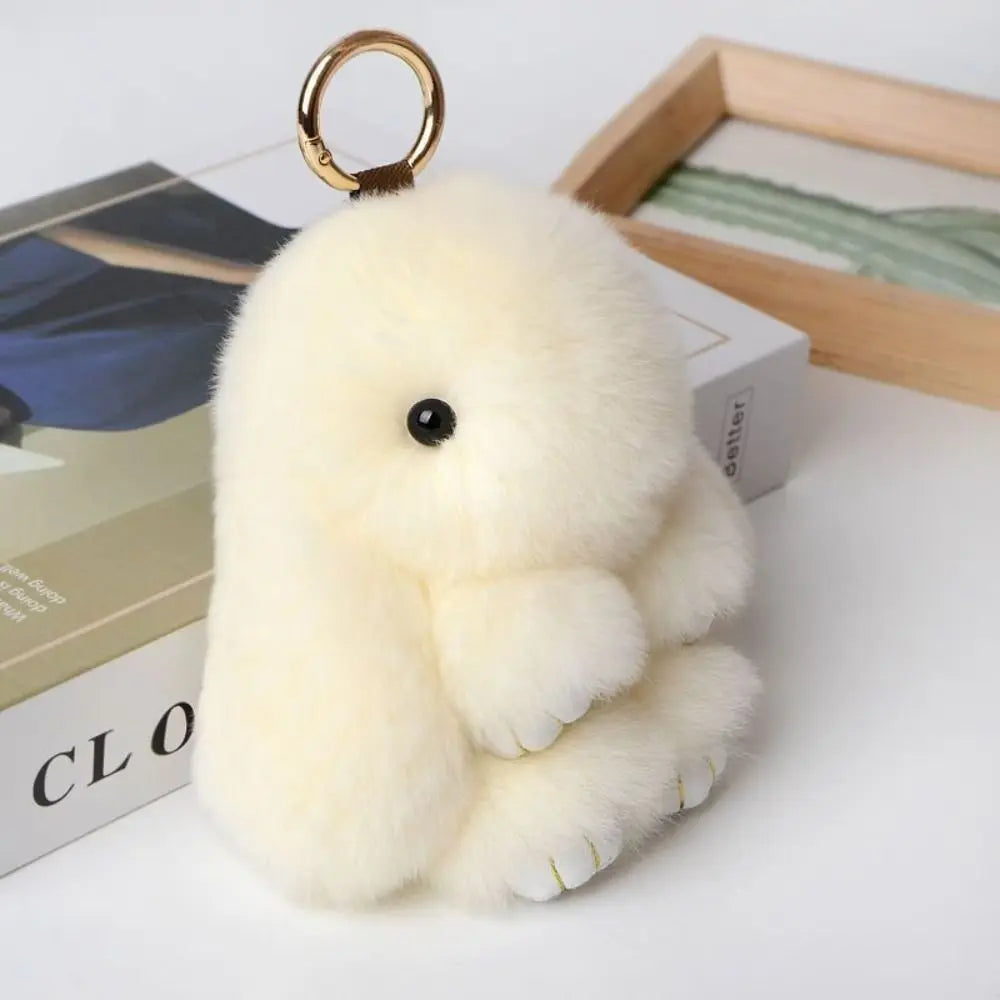 Fluffy Bunny Keychain - Plush Play Dead Rabbit Doll with Bow, Cute Animal Keychain Toy for Kids Girls, Soft Furry Gift