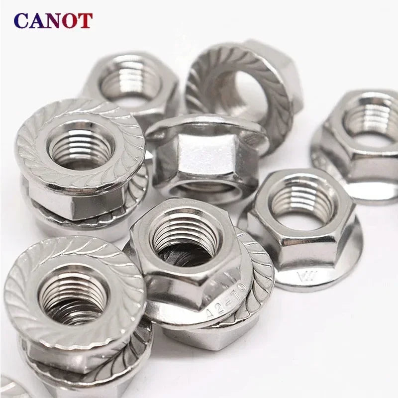 50 Pieces M3 M4 M5 M6 M8 M10 M12 M16 M20 304 Stainless steel Hexagon Hex Head Serrated Spinlock Lock Flange Nuts DIN6923