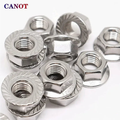 50 Pieces M3 M4 M5 M6 M8 M10 M12 M16 M20 304 Stainless steel Hexagon Hex Head Serrated Spinlock Lock Flange Nuts DIN6923