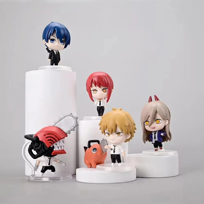 6pcs/set Cute Chainsaw Man Phone Data Charging Line Decoration PVC Action Figures Toys