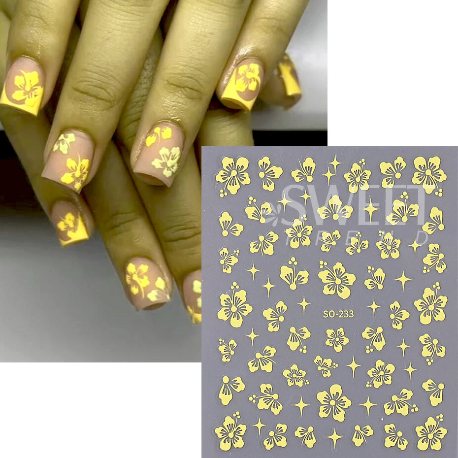 4pcs/set Hibiscus Flowers Nail Sticker Y2K Star Adhesive Nail Art Supplies Decal for Women Nail Supplies DIY Manicure Decoration