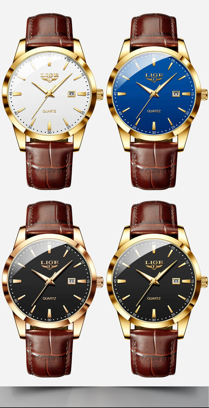 LIGE Fashion Brown Leather Watch Men Military Sports Men's Quartz Wristwatches Casual Waterproof Chronograph Relogios Masculino