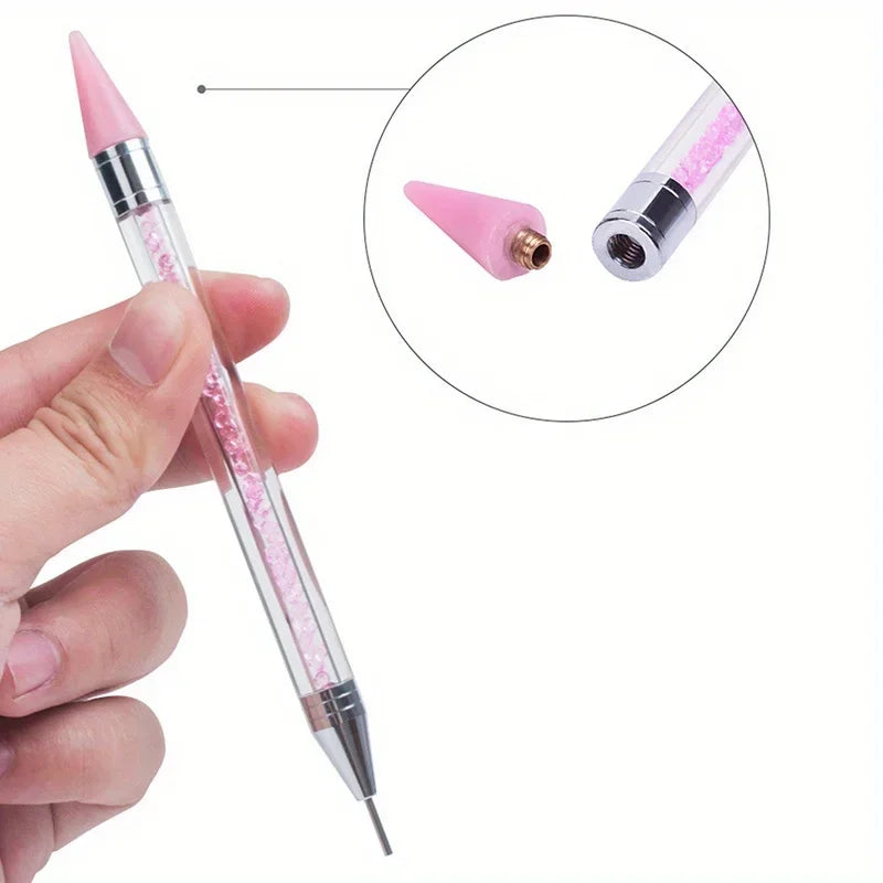 2Pcs set of manicure double-ended diamond pens with crayons stainless steel tweezers nail art grafting eyelashes manicure tools