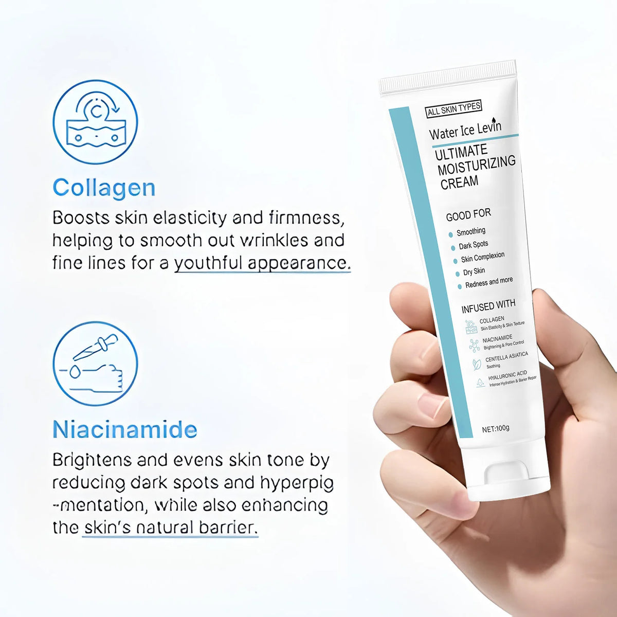 All-Purpose Moisturizing and Repairing Cream, Centella Asiatica + 5% Niacinamide, Collagen Synergistically Works for Long-Lasting Effects, Fine Skin Texture, Deep Hydration, and Improvement of Dullness