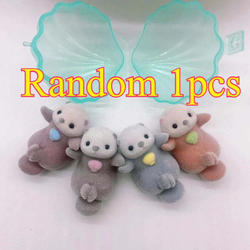 Gashapon Capsule Toy Kawaii Flocking Hand in Hand Otter Shell Animals Figures Model Toys Desktop Decoratoion Ornament Kids Gifts