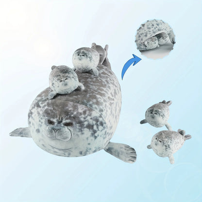 40cm Plush Blob Seal Pillow Mother with Four Kids Seal Chubby 3D Novelty Sea Lion Doll Stuffed Toy Pillow Gifts for Kids Girls