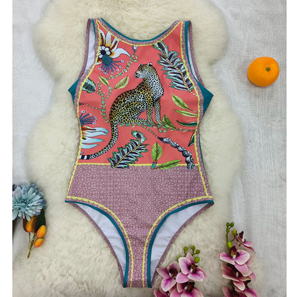 2026 New Printed One-piece Swimsuit Classic Printed Lace Up Swimsuit Women's Push Up Flower One-piece Suit Beach Wear For Female