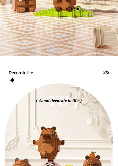 "Cute Capybara Block Figure - Desktop Decor Model with Orange Accessory | Meme Lover's Collectible"