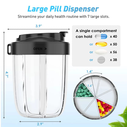 7 Grids Large Pill Box Cases for Travel A Month Pill Organizer Pill Dispenser for Tablets Vitamins Medicine Fish Oils Sub-packed