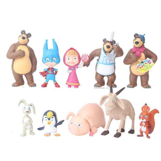 10pcs/set Masha Figure Toys Doll Masse Bear for Kids