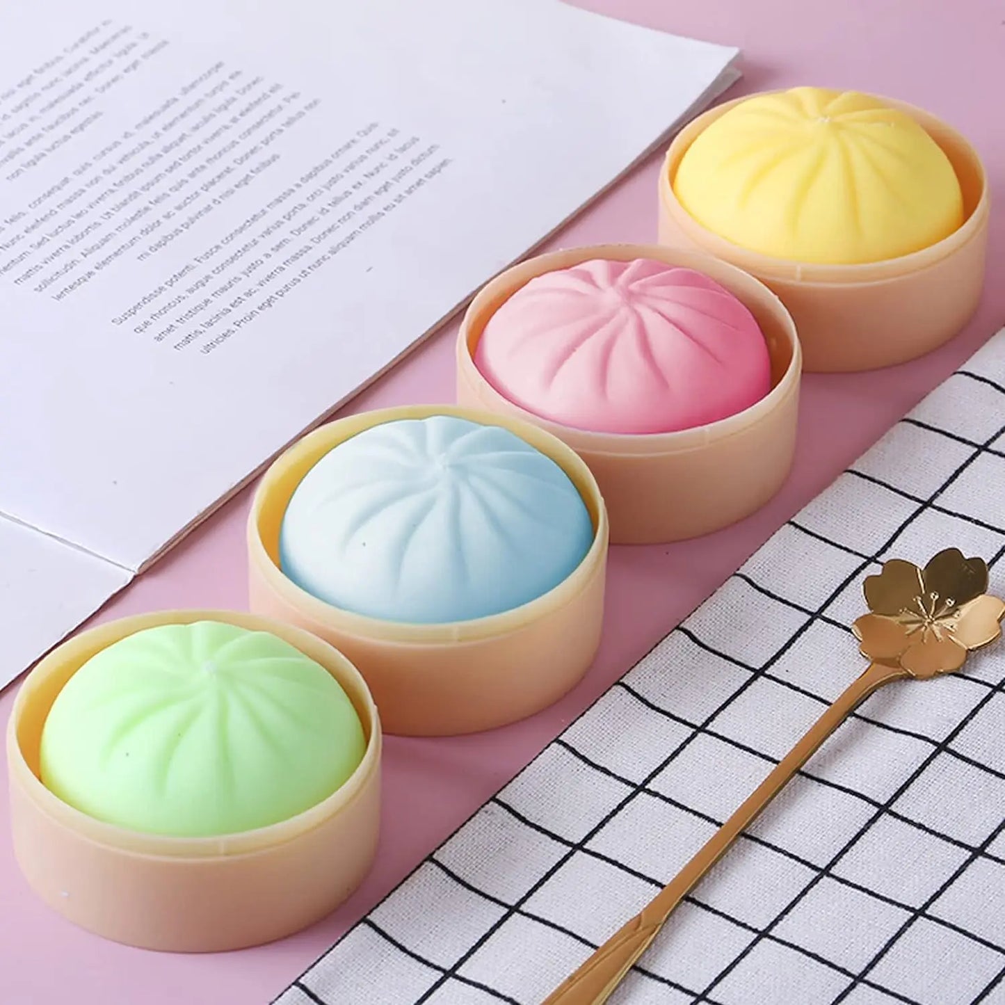 Colorful Dumpling Stress Balls Fidget Sensory Toy Squeeze Dough Ball Stress Relief Hand Toy Bun with Food Steamer Stretchy Desk