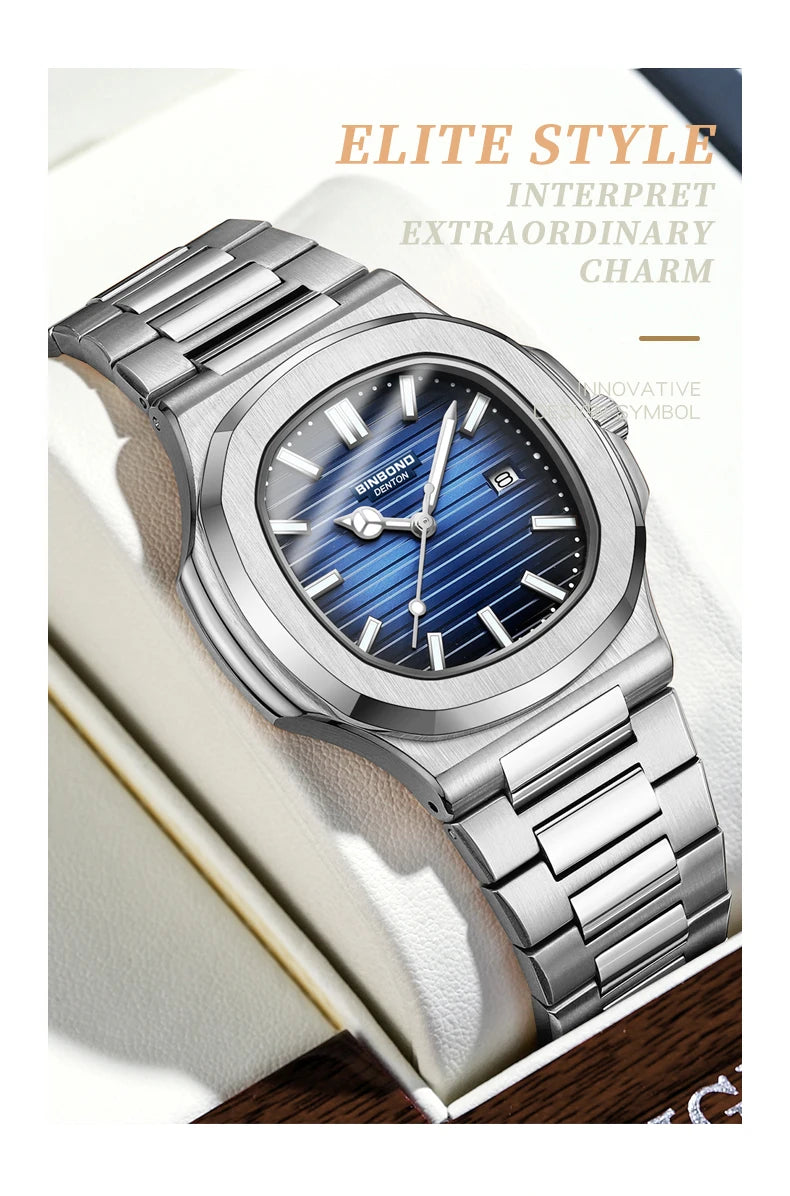 BINBOND sturdy stainless steel strap quartz wristwatches for men luxury luminous waterproof auto date accurate men's watch reloj