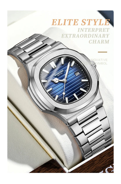 BINBOND sturdy stainless steel strap quartz wristwatches for men luxury luminous waterproof auto date accurate men's watch reloj