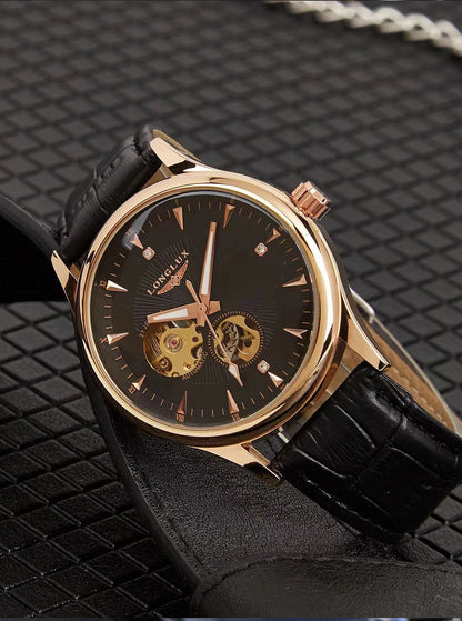 LONGLUX automatic watch elegant style wholesale mechanical wristwatches skeleton rome waterproof  mens watch men gift