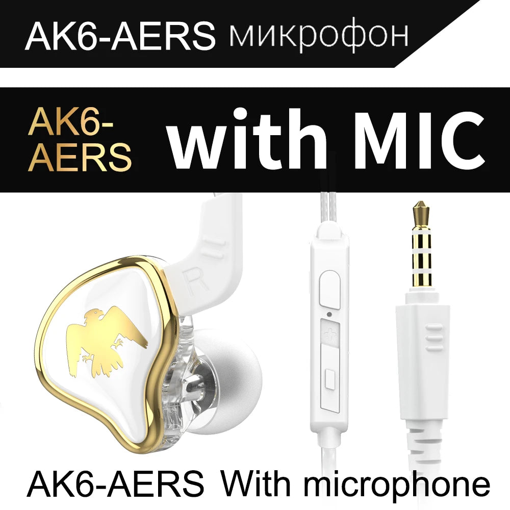 Original QKZ AK6 Copper Driver HiFi Wired Earphone Race Sport Headphone Bass Stereo Headset Music Earbuds 3.5MM In Ear With Mic