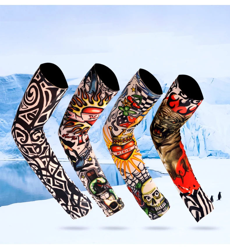 8 PCS Tattoo Sleeves Unisex Summer Cycling Sun Protection Arm Covers Beach Driving Fishing Breathable Nightclub Elastic Sleeves