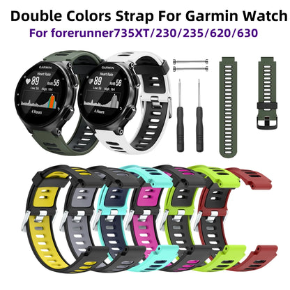 Double Colors Silicone Watch Strap Bracelet For Garmin Forerunner 220/230/235/620/630/735XT/Approach S6 Fashion Rubber Band