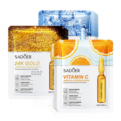 15pcs SADOER 24K Gold Vitamin C Hyaluronic Acid Facial Masks for Face Moisturizing Firming Hydrating Face Mask Facial Skin Care