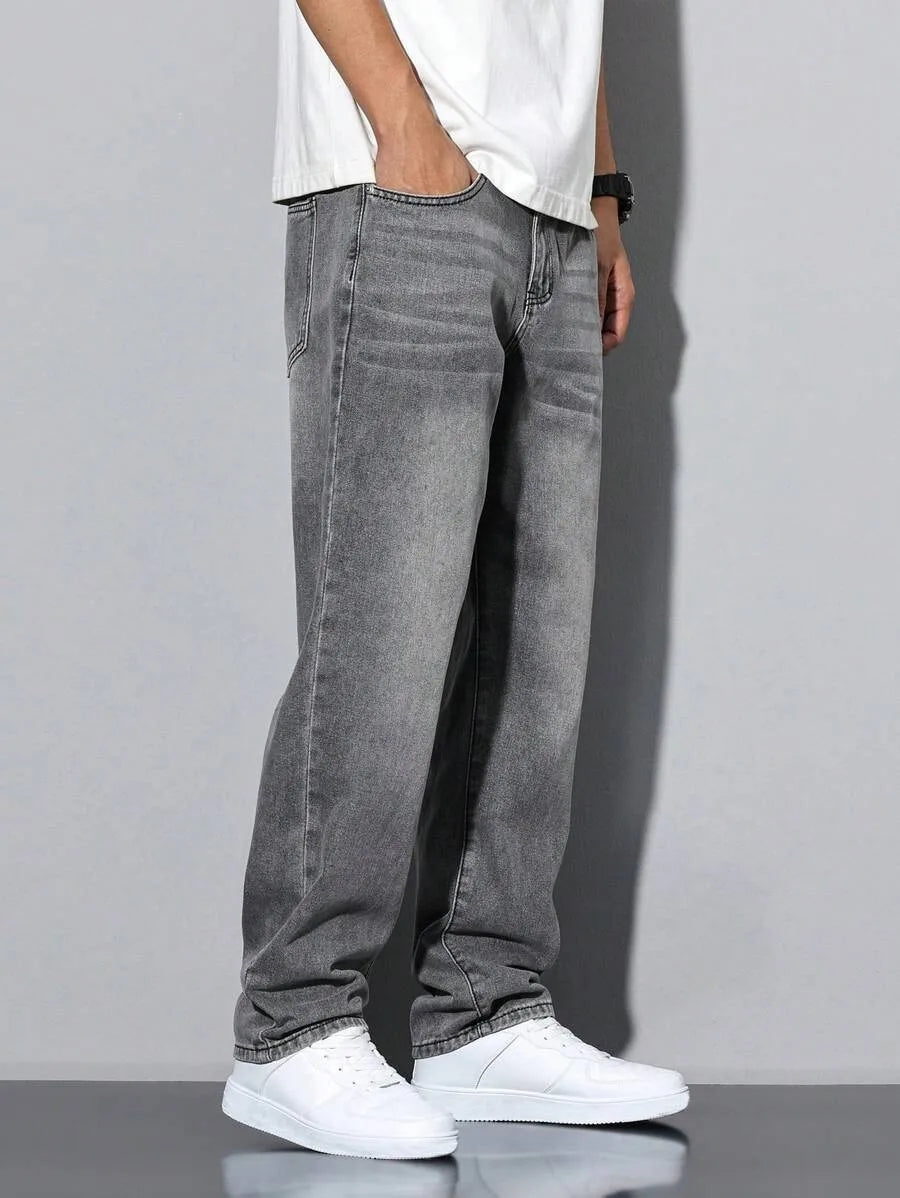 Men's Grey Slim Straight-Leg Jeans