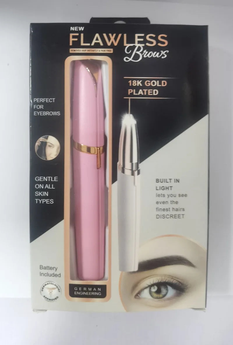 Mini Electric Eyebrow Trimmer Pen - Painless Hair Remover with LED Light for Facial Brows