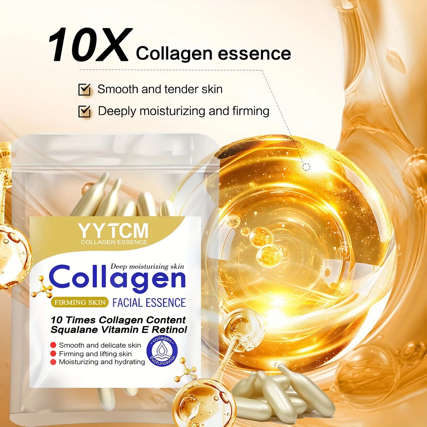 Collagen Firming Capsule Essence, Moisturizing and Smoothing the Skin, Contains Plant-Based Squalane, Retinol, and Vitamin E Deep Hydration Essence (0.4Gx30 Capsules)/Bag-1 Bag