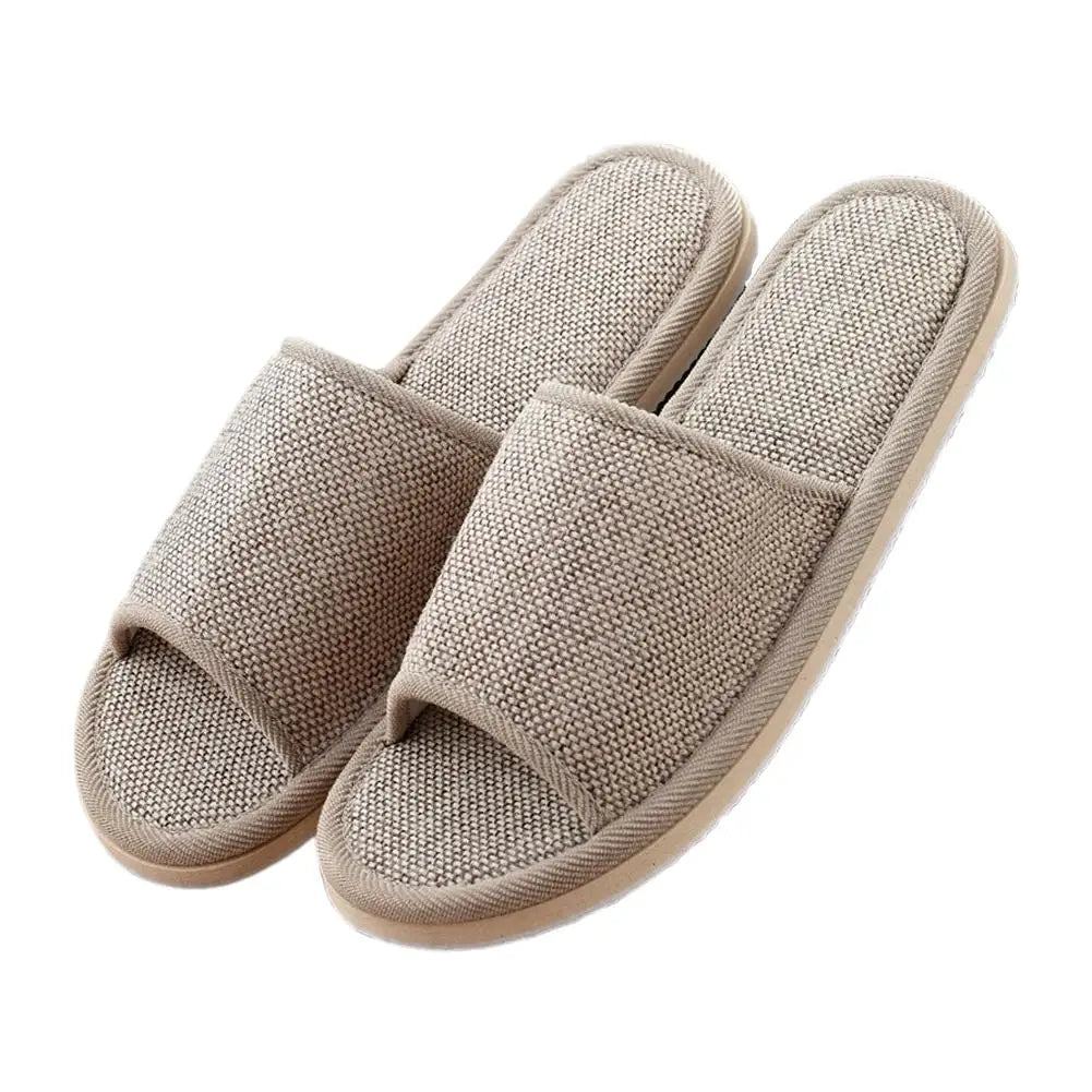 Linen Open Toe House Slippers for Women Men Breathable Flax Indoor Slip On Slides Lightweight Cozy Slippers Casual Floor Shoes