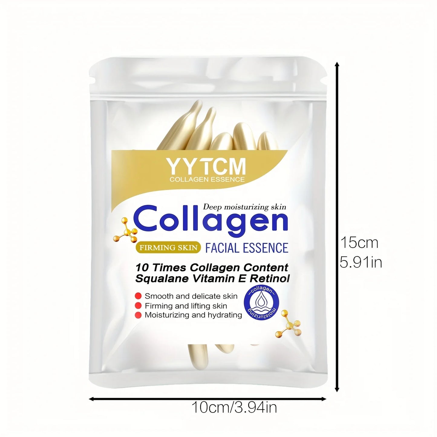 Collagen Firming Capsule Essence, Moisturizing and Smoothing the Skin, Contains Plant-Based Squalane, Retinol, and Vitamin E Deep Hydration Essence (0.4Gx30 Capsules)/Bag-1 Bag