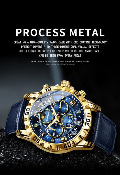 BINBOND Genuine accurate quartz wristwatches for men luxury luminous waterproof chronograph leather strap men's watch reloj