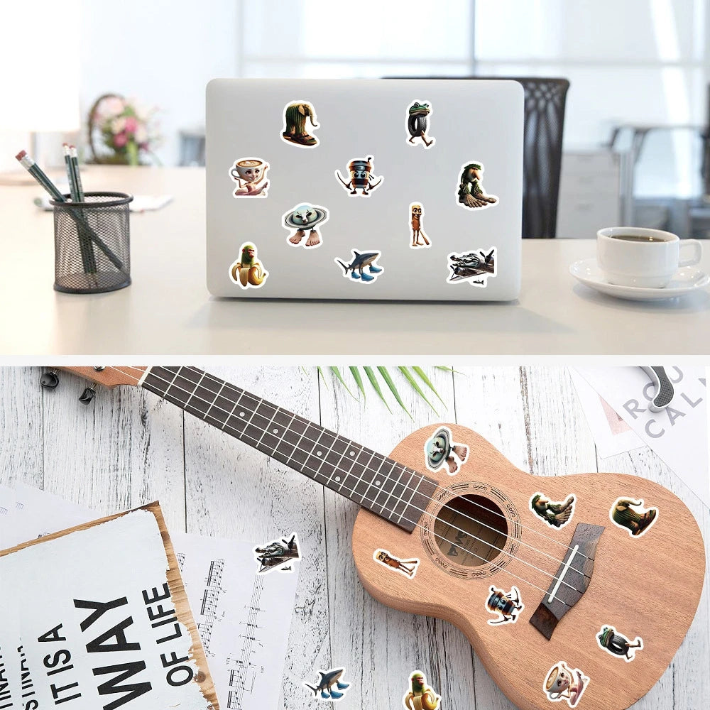 500pcs/Roll Italian Brainrot Stickers Funny AI Abstract TungTungSahur Tralalero Package Sealing DIY PVC Laptop Decals
